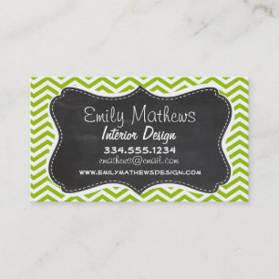 Carte De Visite Retro Apple Green Chevron Stripes; Chalkboard look
