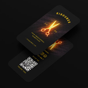 Carte De Visite Retro Barber Neon Ciseaux Jaunes Liste de cheveux