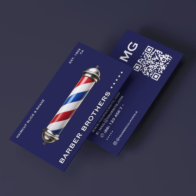 Carte De Visite Retro Barber Poteau Marine Barbershop Moderne (Retro Barber Pole Navy Barbershop Modern Business Card
)