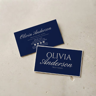Carte De Visite Retro Bleu Marine Luxe Ancien Argent Luxueux