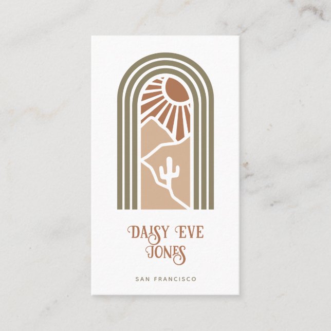 Carte De Visite Rétro Boho Terracotta Sage Sud-Ouest Sun Desert (Devant)