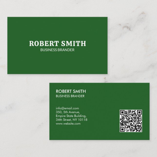 Carte De Visite Retro Bold Minimalist Green QR Code Business  (Devant / Derrière)