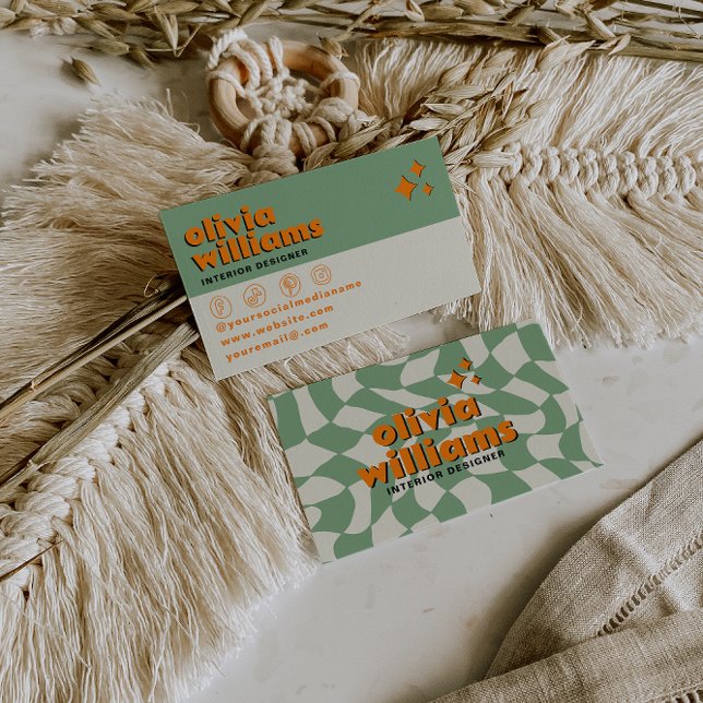 Carte De Visite Retro Bold Psychedelic Groovy Checkered Unique Fun (Créateur téléchargé)