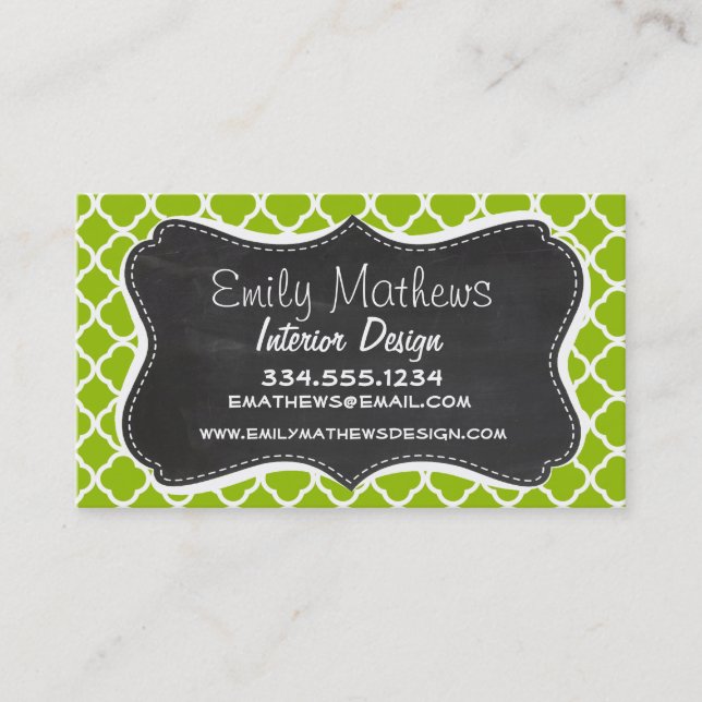 Carte De Visite Retro Chalkboard look; Apple Green Quatrefoil (Devant)