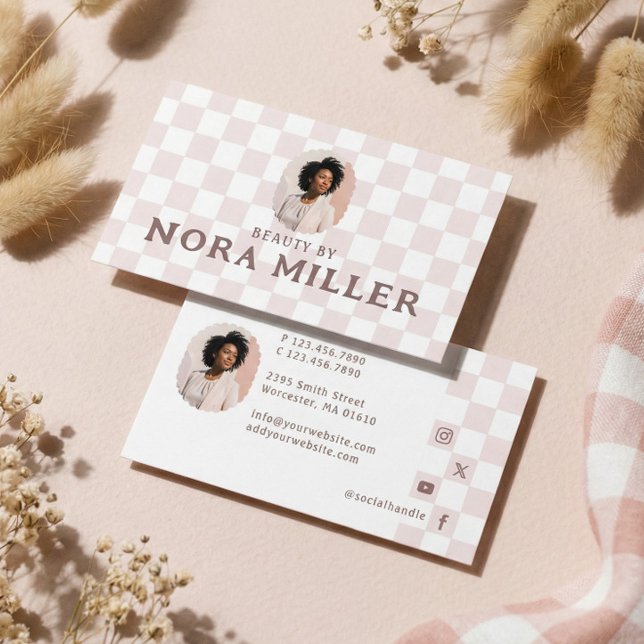 Carte De Visite Retro Checkered Pattern Beauty Professional Photo  (Retro Checkered Pattern Beauty Professional Photo Business Card)