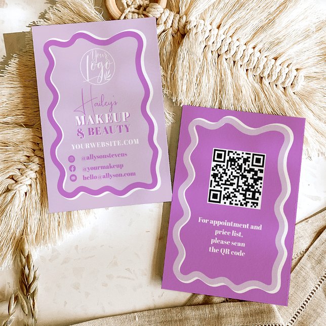 Carte De Visite Retro courbure violet squiggle de maquillage ondul (Retro purple curve squiggle wavy makeup beauty business card)