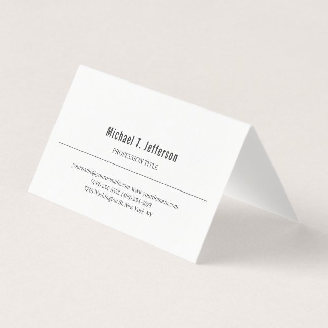 Carte De Visite Rétro Élégant Classique Simple Blanc (Devant)