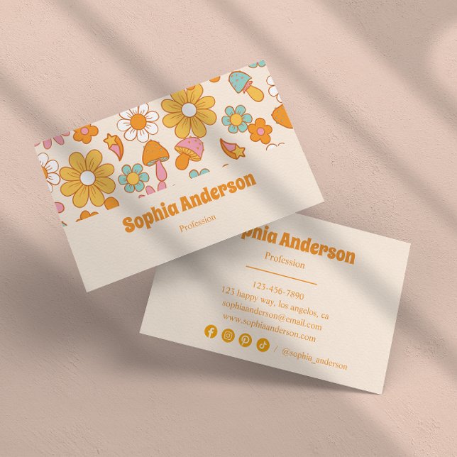 Carte De Visite Retro Floral & Champignons Cute Boho (Créateur téléchargé)