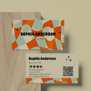 Carte De Visite Retro Funky Wavy Motif avec code QR