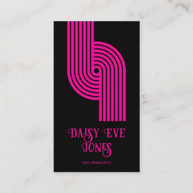 Carte de visite rétro géométrique magenta mod noir (Devant)