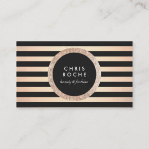Carte De Visite Retro Glam Rose Gold et Black Stripes