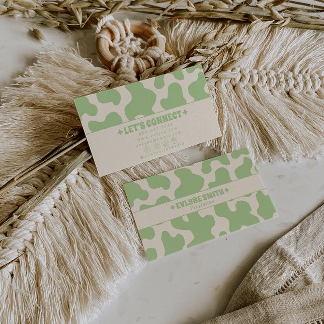 Carte De Visite Retro Green Cream 70s Boho Groovy Funky Trendy (Créateur téléchargé)