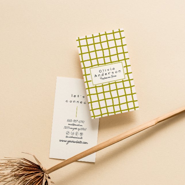 Carte De Visite Retro Green Wavy À damiers tendance Boho Funky (Créateur téléchargé)