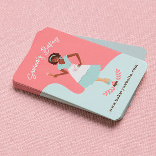 Carte De Visite Retro Jolie femme Doux boulangerie Services Rose