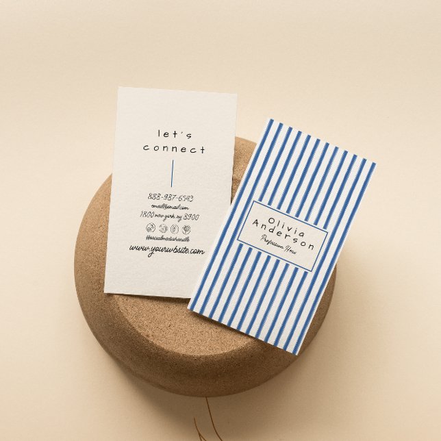Carte De Visite Retro Marine Bleu Main Tirée Stripes Boho Unique (Créateur téléchargé)