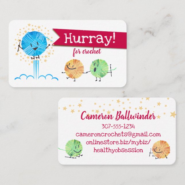 Carte De Visite Retro mignon saut scribble fil crochet crochets (Devant / Derrière)