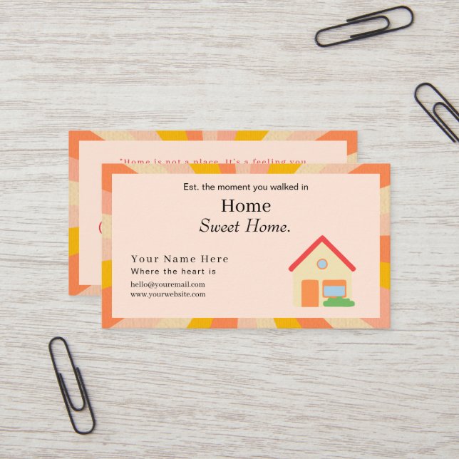 Carte de visite rétro mignonne | maison douce mais (Devant/Arrière en situation)