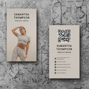 Carte De Visite Retro Moderne Beige Personal Trainer Fitness Photo