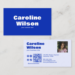 Carte De Visite Retro Moderne Bleu Professionnel Photo Code QR