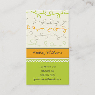 Carte De Visite rétro motif vert orange de griffonnages de