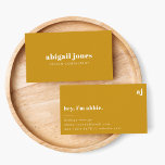 Carte De Visite Rétro Mustard Jaune Muet Terre Minimaliste<br><div class="desc">Un design personnalisé simple et élégant avec typographie rétro sur un arrière - plan terreux jaune moutarde. Le texte, y compris votre monogramme et votre surnom, peut facilement être personnalisé pour rendre un design aussi unique que vous êtes! Le design sur mesure parfait pour un usage personnel ou professionnel !...</div>