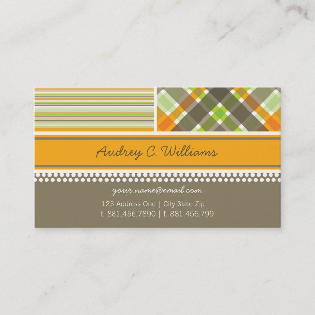 Carte De Visite Retro Orange Brown Checks Stripes Combo Motif (Devant)