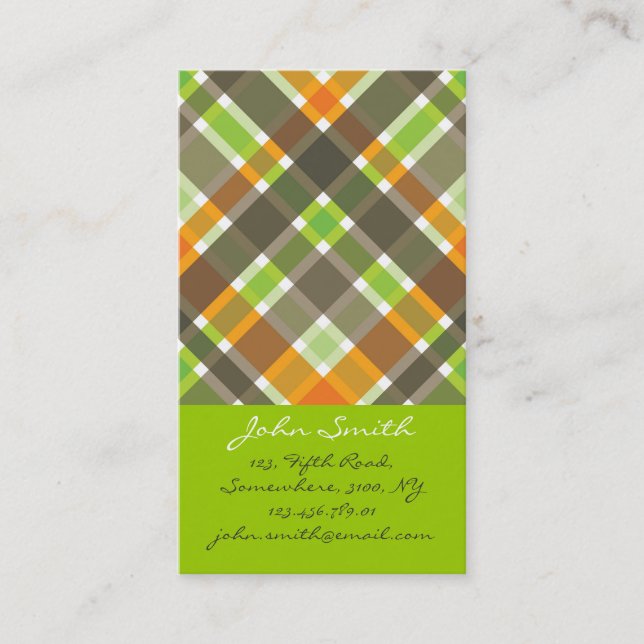 Carte De Visite Retro Orange Brown Vert Plaid Chèques Motif Amusem (Devant)