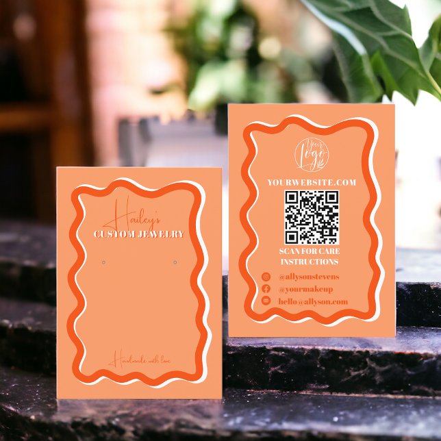 Carte De Visite Retro orangé courbe squiggle ondulé affichage bijo (Retro orange curve squiggle wavy jewelry display business card)