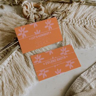 Carte De Visite Retro Orange Pink 70s Groovy Floral Boho Girly Fun