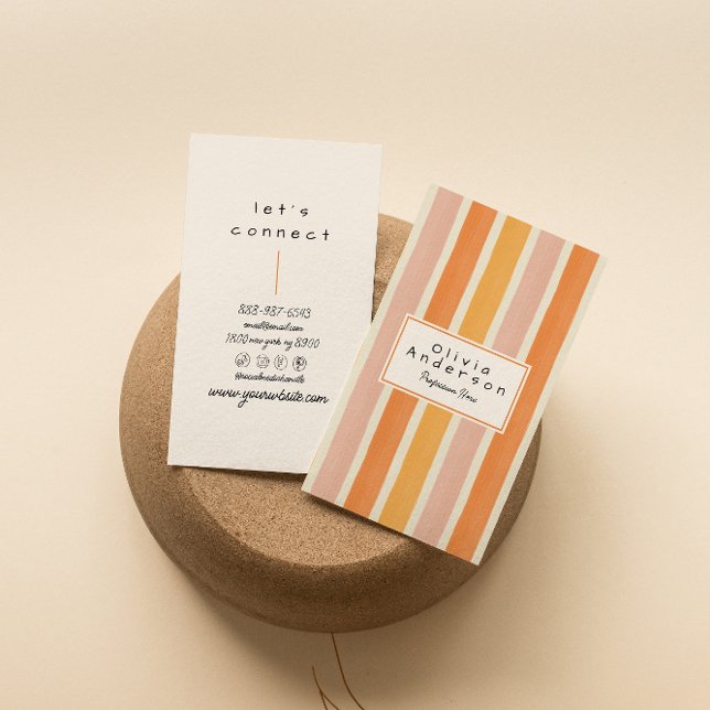 Carte De Visite Retro Orange Pink Main Tirée Stripes tendance Boho (Créateur téléchargé)
