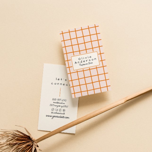 Carte De Visite Retro Orange Wavy À damiers tendance Boho Funky (Créateur téléchargé)