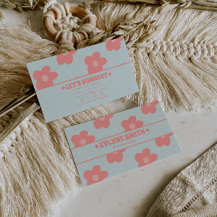Carte De Visite Rétro Pastel Rose Fleur Groovy Bohème Féminin Uniq