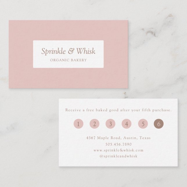 Carte De Visite Retro Pink And Brown Heart Stripes Bakery Loyalty  (Devant / Derrière)