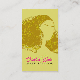 Carte De Visite Retro Pink Olive Green Hair Styling Flat Design QR
