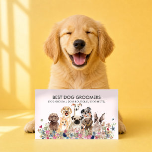 Carte De Visite Retro Pink PetSitter chiens fleurs vétérinaires
