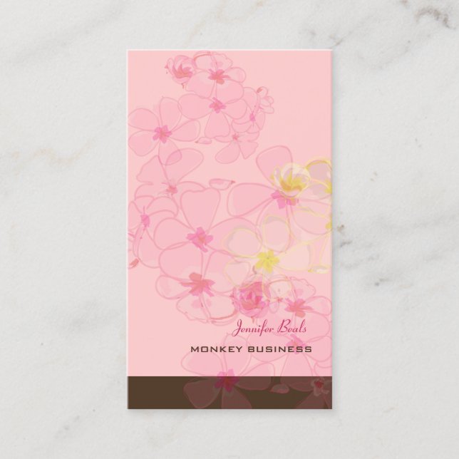 CARTE DE VISITE RETRO PINK PLUMERIAS/FOND DE COULEUR DIY (Devant)