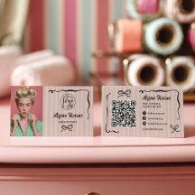 Retro Pink Striped Quirky Hair photo qr code Logo