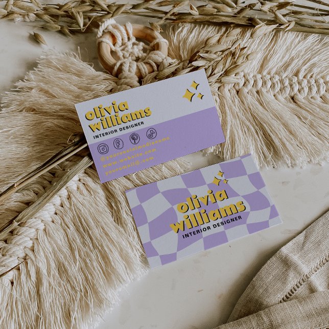 Carte De Visite Retro Psychedelic Bold 70s Groovy Checkered Trendy (Créateur téléchargé)