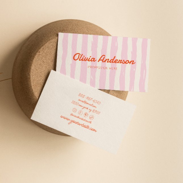 Carte De Visite Rétro rose orange manuscrite dessinée à la main (Créateur téléchargé)