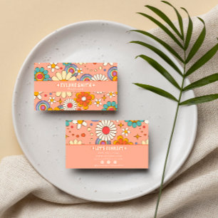 Carte De Visite Retro rose Orange Super Floral Boho Girly tendance