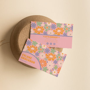 Carte De Visite Retro rose Orange Super Floral Boho Girly tendance