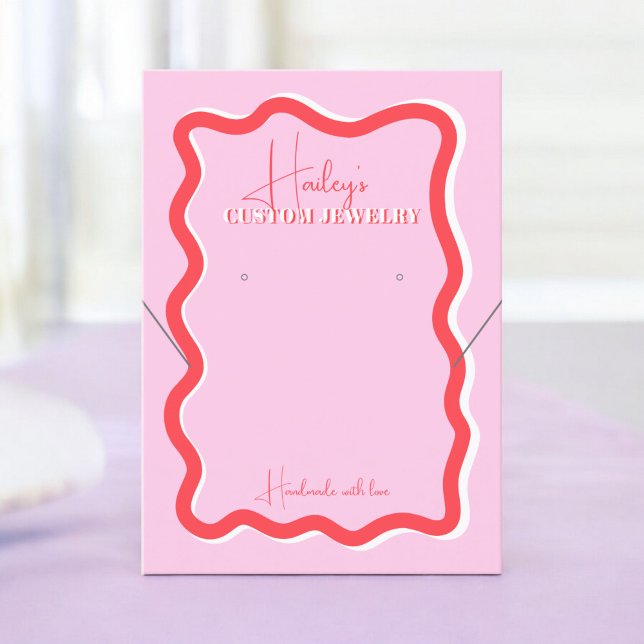 Carte De Visite Retro rose rouge courbe squiggle ondulé affichage  (Retro pink red curve squiggle wavy jewelry display business card)