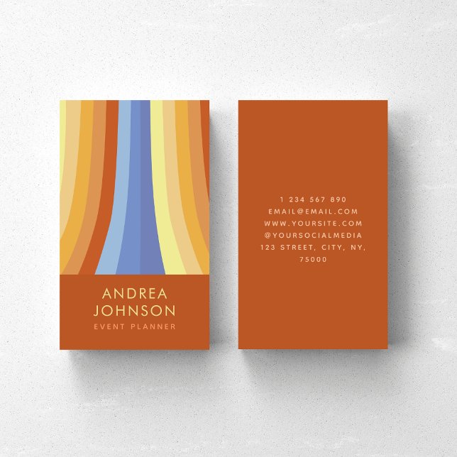 Carte De Visite Retro Stripes Arc-en-ciel 60s les années 70 Soixan (Créateur téléchargé)