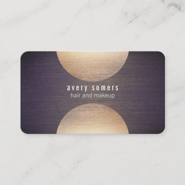 Carte De Visite Retro Stylist Gold Circle et Wood Grain Look Hip (Devant)