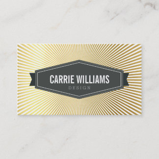 Carte De Visite RETRO SUNBURST MOTIF badge gris logo feuille or