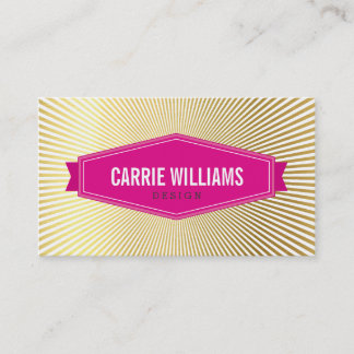 Carte De Visite RETRO SUNBURST MOTIF badge rose logo feuille or