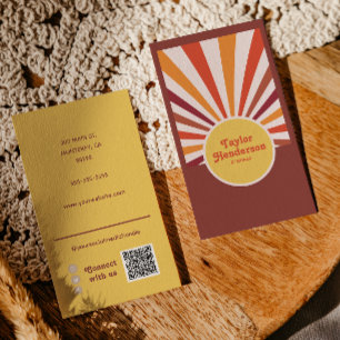 Carte De Visite Retro Sunset Sun Rays Social Media QR Code