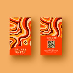 Carte De Visite Retro Super brillant Orange QR Code Bold Boho