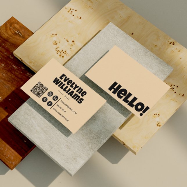 Carte De Visite Retro Super crème neutre or QR Code Hello Boho (Créateur téléchargé)