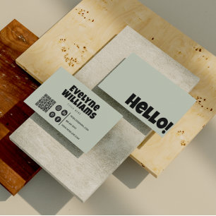 Carte De Visite Retro Super Neutre Sage Vert QR Code Hello Boho